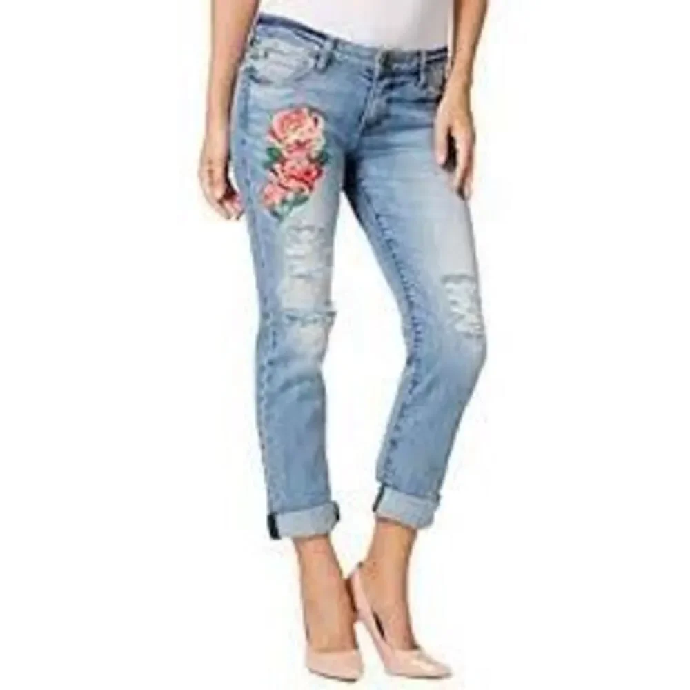 Kut From The Kloth Size 6 Reese Ankle Straight Jeans Rosette Floral Embroidered